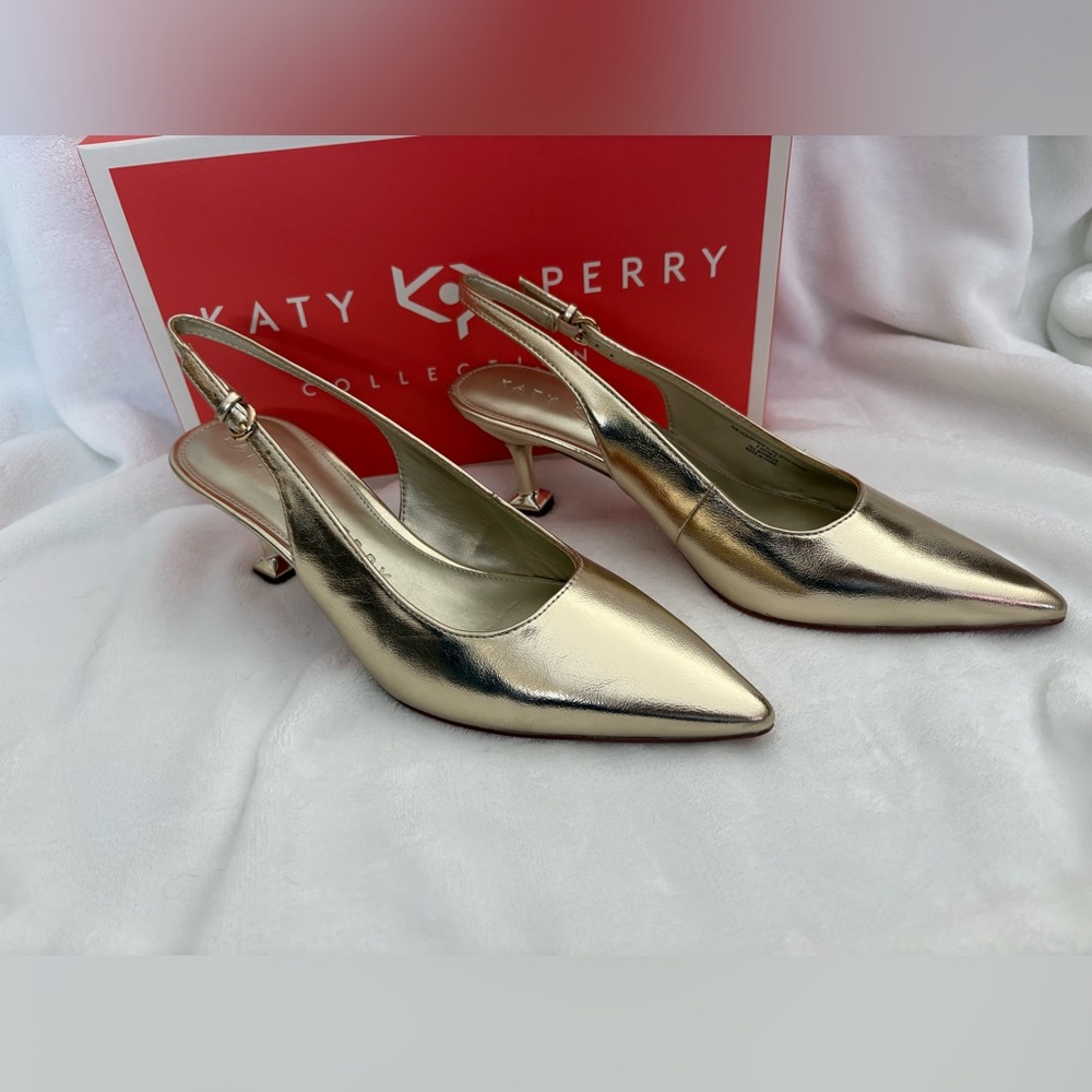Katy Perry Women's The Oceanview Sling Back Pumps in Metallic Champagne Size 8.5